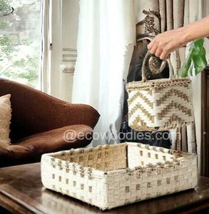 Nieuwe Stijl Rieten Creatieve Dubbele Desktop Ronde Katoenen Roop Lade Met Handvat Voor Huishoudelijke Artikelen En Speelgoed Organizer