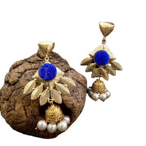 SOKU Women's <b>Gold</b> Plated Gemstone Statement Jhumki Design Drop and <b>Dangle</b> <b>Earrings</b> for Anniversary-SKU5633 - Product Image 2