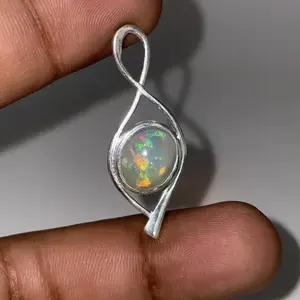 925 Sterling Silver Ethiopian Multi Fire <b>Opal</b> <b>Pendant</b> Vintage Natural White <b>Opal</b> Jewelry for Men Women Children Moissanite - Product Image 1