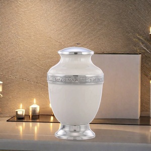 Urna Funeraria de Metal Blanco Perla en Oferta, Tapa Segura, Banda Floral Hecha a Mano, Precio Bajo, Jarras Decorativas para Cenizas Funerarias - Product Image 2