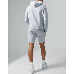 Haute qualité coton hommes surdimensionné goutte épaule à capuche et ensemble court motif solide col à capuche été assorti ensemble - Product Image 5