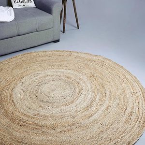 Tapis rond en jute tissé à la main de 5 pieds, naturel, tressé, réversible, écologique, adapté aux animaux domestiques, poil moyen, doux - Product Image 1