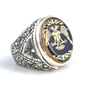 Bague pour homme en argent sterling 925 avec pierre d'ambre pressée, motif aigle Seljuk anatolien incrusté, sertissage clos, pour usage quotidien, turquoise - Product Image 2