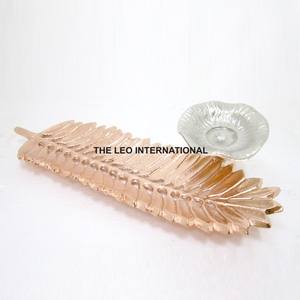 Bol à chips et à trempette en aluminium à deux compartiments, design occidental, design feuillage, bol à collation, bol à dessert - Product Image 5