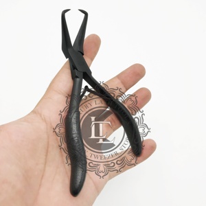 Meilleur prix en acier inoxydable Micro Link pince d'extension de cheveux revêtement en poudre noire terne Logo personnalisé poignées acceptées chaîne nez - Product Image 3