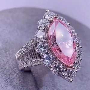 Anillo de Halo de corte Marquesa Rosa elegante de Plata de Ley 925, joyería de boda de compromiso de diamante Moissanite Original, regalo para mujer - Product Image 2