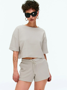 Top Corto de Mujer de Punto Waffle, Camiseta Corta Oversize con Hombros Caídos, Top Casual de Moda, Básicos Premium, Logotipo Personalizado, OEM, Venta al por Mayor - Product Image 4