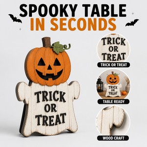 Halloween Table Decorations Pumpkin Ghost Centerpiece Trick or Treat Wooden Table Sign Party Decor for Halloween Party - Product Image 4