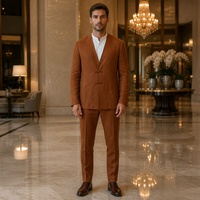 Costume homme orange rouille sans col, col en V noué, fermeture à nouer, poches latérales, style chinois, costumes d'affaires pour homme, sur mesure