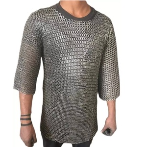 Haute qualité médiévale cotte de mailles Haubergeon armure acier doux 9mm plat riveté rondelles anneaux prix de gros disponible - Product Image 1