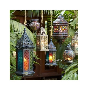 Iron And Glass Black Color Hanging <b>Lantern</b> <b>Set</b> Of Four Different Size Decorative <b>Lantern</b> For Wedding Party Use - Product Image 5