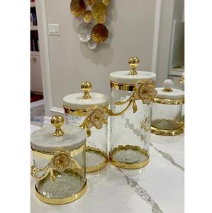 Luxury Golden Flower Brass & <b>Glass</b> Round Canister for Home Kitchen Household Storage Jars Tea and Coffee <b>Container</b> - Product Image 6