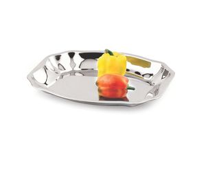 Plateau de service en acier inoxydable à bords ondulés / Plateau de dîner (couleur chrome finition miroir) Écologique et durable pour usage en restaurant/hôtel - Product Image 3