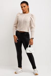 Jersey cálido de invierno de punto de manga larga de Color blanco de longitud corta con diseño de logotipo personalizado para mujer - Product Image 3