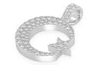 Pendentif Hip Hop Iced pour Homme en Or Blanc 10 carats plaqué, avec Moissanite Pavé Croissant de Lune et Étoile, Tendance, 0.85CTW, Haute Qualité GRA