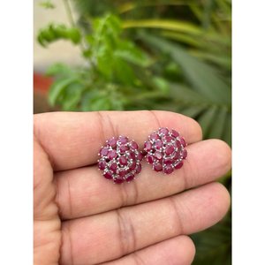 925 <b>Silver</b> Natural Ruby Stud <b>Earrings</b> with Gold Plating Trendy Flower Shape <b>Huggie</b> Design for Engagement or Gift - Product Image 2