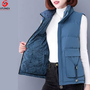 Gilet matelassé personnalisé pour femme, décontracté, à capuche, sans manches, tricoté, fermeture éclair, chaud, vêtement d'hiver réversible avec poches - Product Image 4