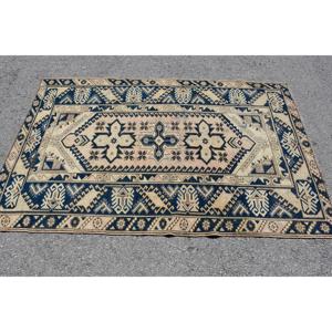 Alfombra Turca con Diseño de Ikat Azul Vintage, 3.9x6.1 pies (120x185 cm) - Product Image 3