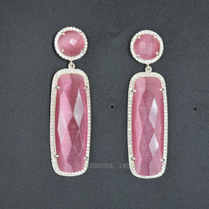 Excellente qualité 925 solide en argent Sterling or goutte boucles d'oreilles rose Monalisa CZ pour les mariages anniversaires fêtes cadeaux - Product Image 1