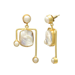 Pendientes de Perlas Naturales de Agua Dulce Color Blanco Ostra, Estilo Vintage, Latón Chapado en Oro de 24K, Sin Níquel, Hechos a Mano, para Mujer, Boda - Product Image 2