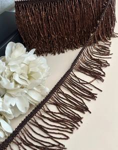 Ribete de Flecos con Cuentas Marrones Hecho a Mano para Vestidos, Saris y Decoración del Hogar, Borde de Encaje con Cuentas de Estilo Bohemio para Disfraces de Danza - Product Image 2