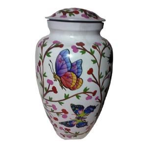 Urnes funéraires pour adultes en laiton de haute qualité avec autocollant d'oiseau et urnes funéraires en métal fini de couleur blanche pour les cendres humaines - Product Image 2