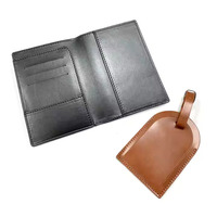 Ensemble d'étiquettes à bagages et porte-passeport en cuir véritable de style vintage JR pour voyage