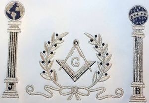 Navy Blue Master Mason Lodge Apron Elegant <b>Silver</b> Hand Embroidery Square Shape Handcrafted Cross-Stitching Needlework - Product Image 2