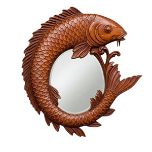 กระจกติดผนังทำด้วยมือทำจากไม้สีน้ำตาลรูปสัตว์มีที่แขวนตกแต่งรูปปลาติดผนังในโอกาสวันเกิด - Product Image 1