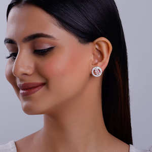 Pendientes de tuerca de hoja exuberante de oro rosa, diamantes geométricos religiosos de moda, Perla de circón, cobre chapado en rodio y joyería de aleación - Product Image 2