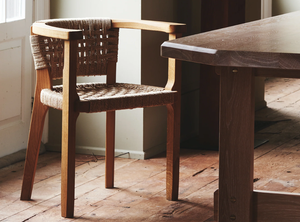 woven rope dining chair solid wood frame armrest modern natural fiber seating handcrafted furniture coastal rustic <strong>design</strong> Japan - Product Image 4