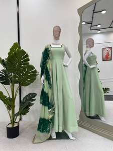 Diseñador indio y pakistaní hermoso pesado Dupatta vestido largo con elegante seda Kurti vestido traje tela - Product Image 3