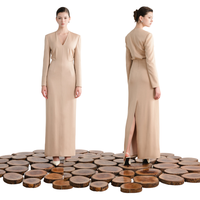 Amazing Long Sleeves <strong>Dresses</strong> Women With Back Zipper <strong>Best</strong>-<strong>selling</strong> V-neck <strong>SANDRO</strong> LONG <strong>DRESS</strong> Deknit Back Satin Georgette Fabric