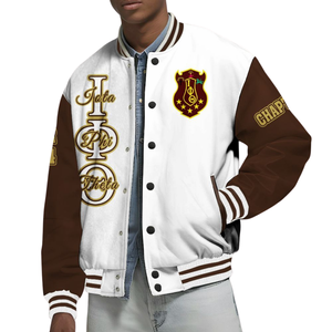 Iota Phi Theta 1963 Chaqueta universitaria de estilo universitario Letterman Brown Gold Greek Life Apparel Fraternity Heritage Wear - Product Image 4