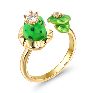 Bague de mode Jeulia Frog Prince en argent sterling émaillé feuille de lotus - Product Image 3