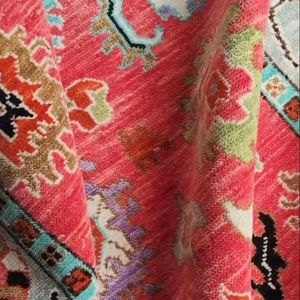 Tapis Oushak rose et vert noué à la main, tapis oriental traditionnel fait à la main-tapis turc authentique pour salon, rustique - Product Image 1