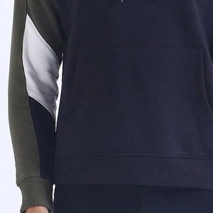 Sweat à capuche d'hiver lourd pour hommes 100% coton polaire sweat découpé Patchwork manches solide à capuche col découpé - Product Image 5