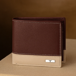 Portefeuille à deux volets en cuir noir élégant avec un design à fines rayures blanches contrastées à un prix de gros. - Product Image 2