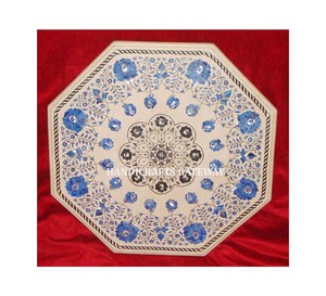 Última Producción de incrustaciones de mármol blanco multiusos, uso de mesa de centro con incrustaciones azules para jardín, punto turístico, incrustaciones de mesa - Product Image 1