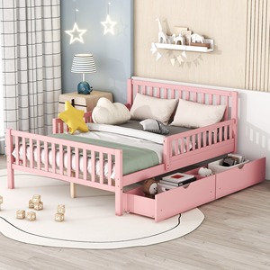 Letto a piattaforma moderno e confortevole in legno per bambini con <span class=keywords><strong>2</strong></span> cassetti contenitore e sponde di sicurezza, ecologico per cameretta e appartamento - Product Image 3