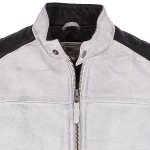 แจ็กเก็ตขี่จักรยานหนังสีขาวสำหรับผู้ชายสไตล์วินเทจพร้อมลายทางสีดำเหมาะสำหรับสวมใส่ลำลองและสวมใส่รถจักรยานยนต์ - Product Image 5