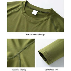 Camisas de compresión de gimnasio para hombres, Camiseta de algodón 100% de Color sólido de manga larga para jóvenes, ropa de entrenamiento ajustada de estilo informal ajustada - Product Image 6