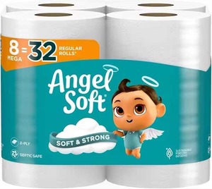 Angel Soft 8 Count White <b>Toilet</b> <b>Paper</b> 8 Mega <b>Rolls</b> = 32 Regular 2-Ply Bath Tissues 320 Sheets Per <b>Roll</b> Made - Product Image 3
