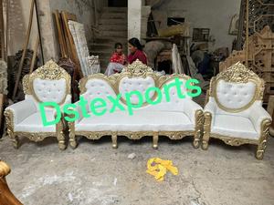 Lujoso conjunto de sofá de oro blanco para boda, muebles de escenario de boda elegantes, conjunto de sofá, precioso sofá King de boda con sillas de trono - Product Image 2