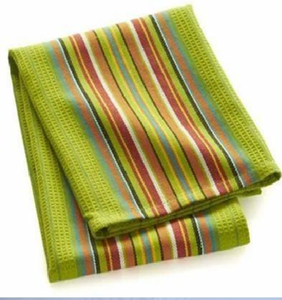 Paño de cocina de algodón blanco con rayas de terracota y textura de gofre, disponible a precios de mayoreo - Product Image 4