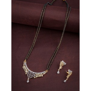 Curved AD <b>Necklace</b> with Double <b>Chain</b> for Wedding Occasions - Product Image 1