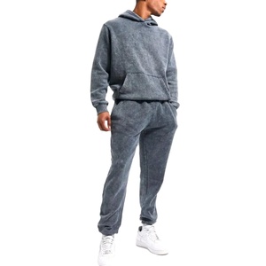 Nuevos conjuntos de sudaderas con capucha para hombre de alta calidad, jersey liso de gran tamaño, chándal lavado con ácido de lana en blanco para hombre - Product Image 1