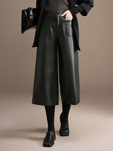 Pantalon Capri en Cuir PU de Haute Qualité ZUZK Nouveauté Femme Automne Hiver 2026 Chic Pantalon Court en Cuir PU Élégant Pantalon en Cuir - Product Image 4