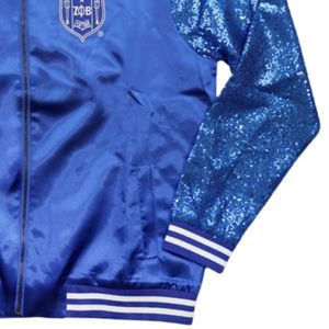 Zeta Phi Beta Sorority Sequin Jacket Royal Blue Glitter Custom bordado Greek Life Apparel Sparkle Varsity Party Wear Jacket - Product Image 4