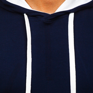 Camiseta con Capucha de Manga Corta Azul Marino para Hombre, con Ribete Blanco en Contraste, Logotipo Frontal, Transpirable, Corte Regular, Estilo Casual, Tejido de Punto - Product Image 6